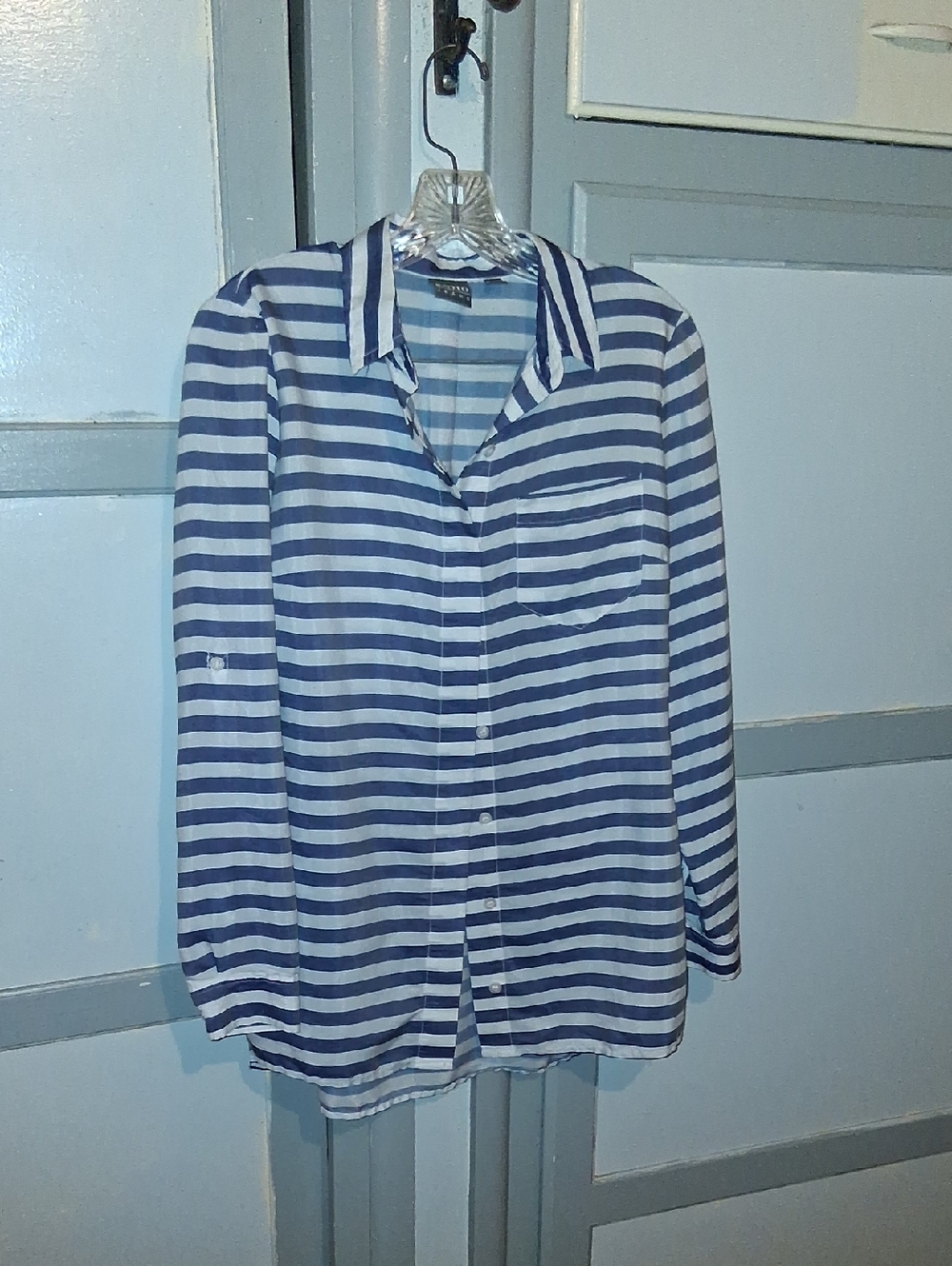 Soho  NY& CO Blue and White Striped Button-Down Shirt